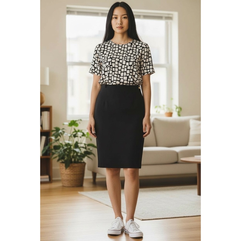 Lauren‎ Ralph Lauren Black Wool Blend Pencil Skirt Gold Button Detail Size 10